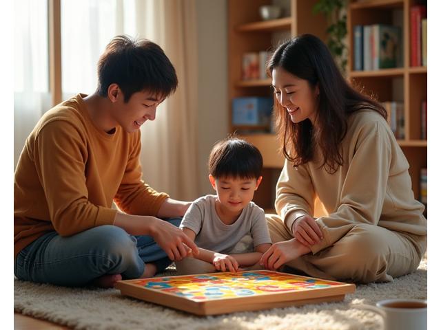 家族でボードゲームを楽しむ様子